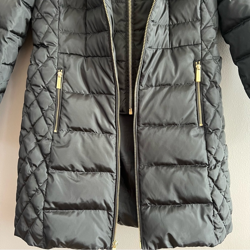 Michael Kors Women’s Puffer Quilted Coat Down Jacket Hooded Gold Zip Black Sz M - Picture 6 of 16